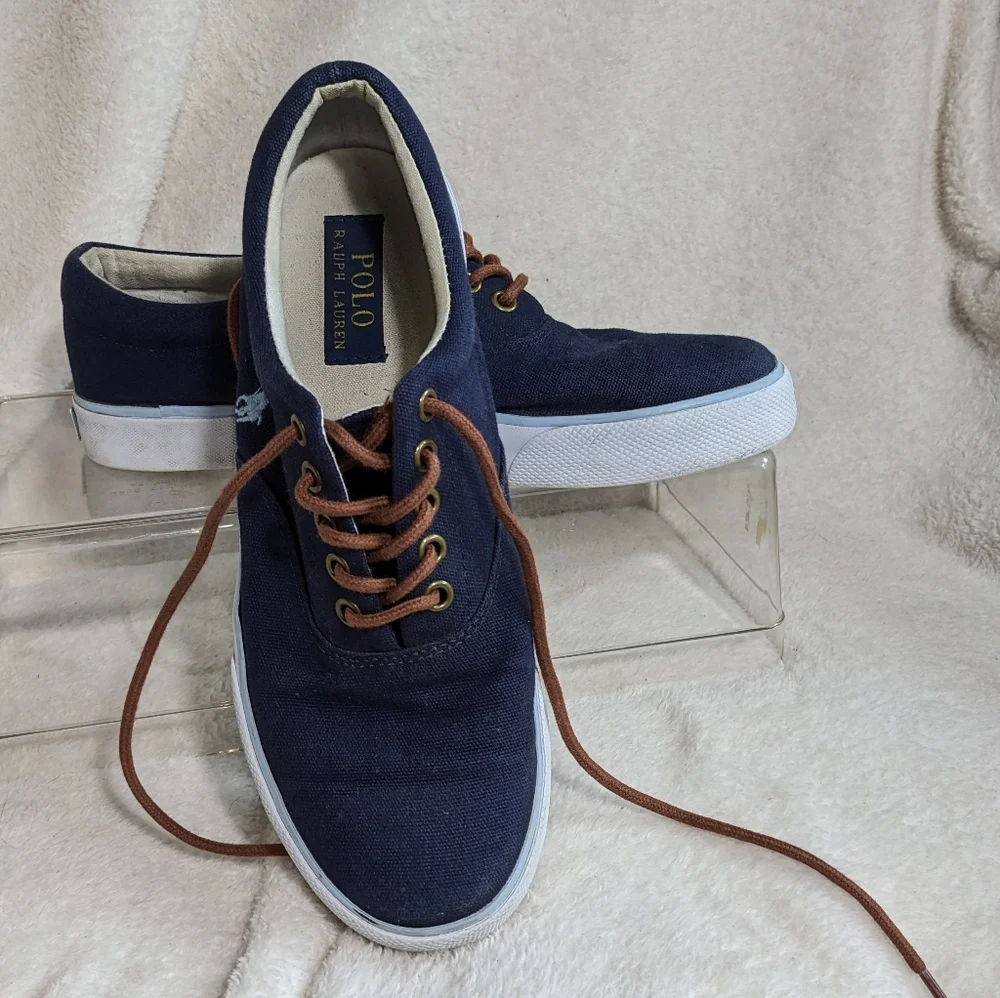 Polo‎ Ralph Lauren Men's Navy Blue Canvas Sneakers Preppy Casual Activewear  7.5
